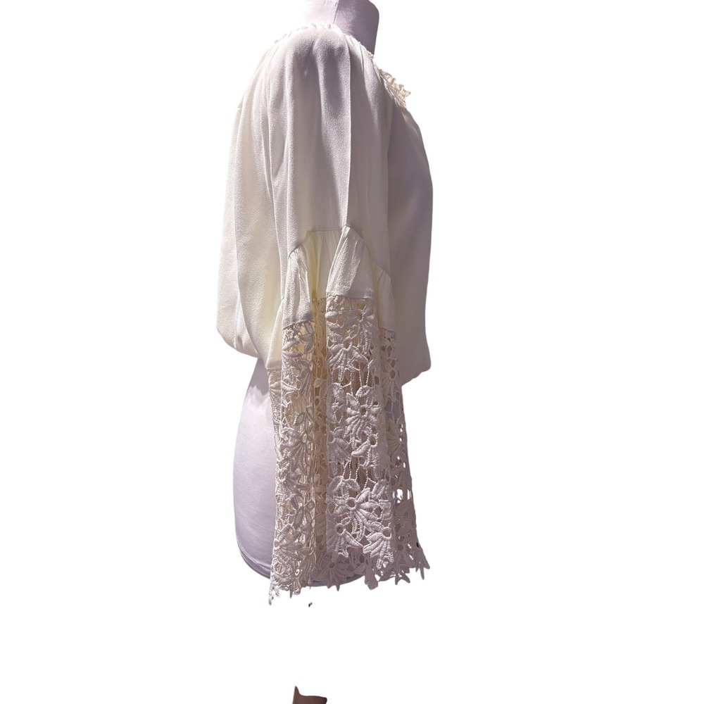 Vintage Colleen Lopez Blouse Womens Large Cream Crochet Bell Sleeve Boho Top - Picture 3 of 8